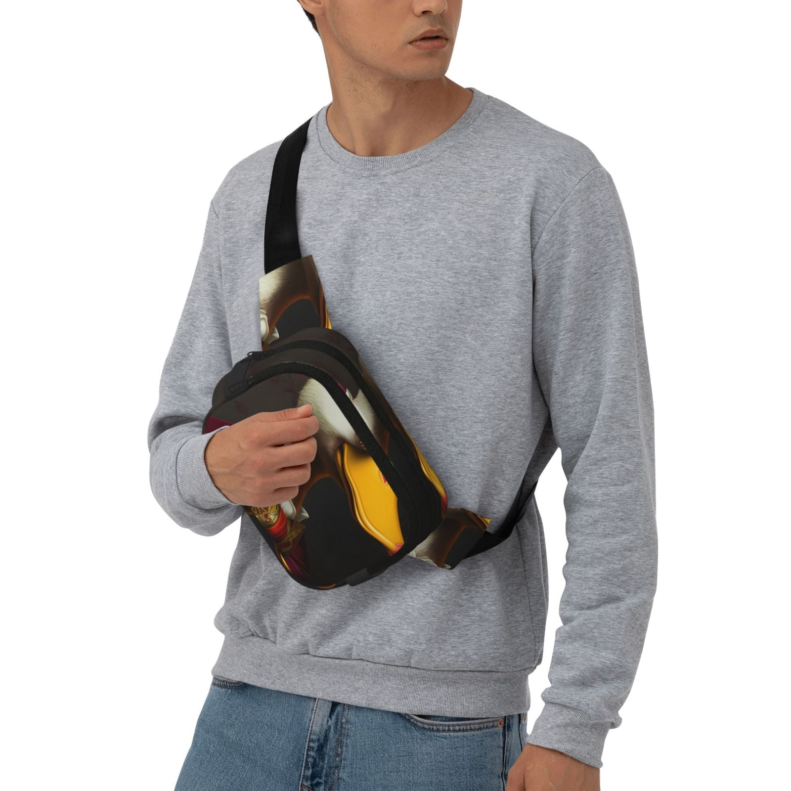 Picia Noble Style Duck Print Square Double-Layer Waist Bag Mini Adjustable Waist Belt Bag Exercise Running Travel Hiking