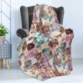 thumbnail image 4 of Vintage Soft Flannel Fleece Throw Blanket, Grunge Style Pattern with Art Flowers in Squares, Cozy Plush for Indoor and Outdoor Use, 50" x 60", Champagne and Multicolor, by Ambesonne, 4 of 5