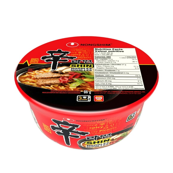 Nongshim Spicy Shin Bowl Noodle Soup, 86g, Microwavable