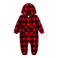 thumbnail image 4 of Pijama de una pieza con capucha, manga larga, forro polar grueso y cremallera, a cuadros rojos, para toda la familia, para Navidad (resistente al fuego), 4 of 5