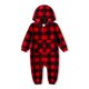 thumbnail image 4 of Pijama de una pieza con capucha, manga larga, forro polar grueso y cremallera, a cuadros rojos, para toda la familia, para Navidad (resistente al fuego), 4 of 5