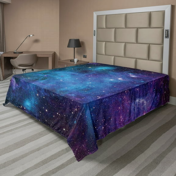 Ambesonne Nebula Flat Sheet, Galaxy Stars in Space, California King, Navy Purple