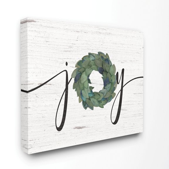 Stupell Home Décor Joy Wreath Wood Textured Family Word Design Canvas Wall Art by Jo Moulton
