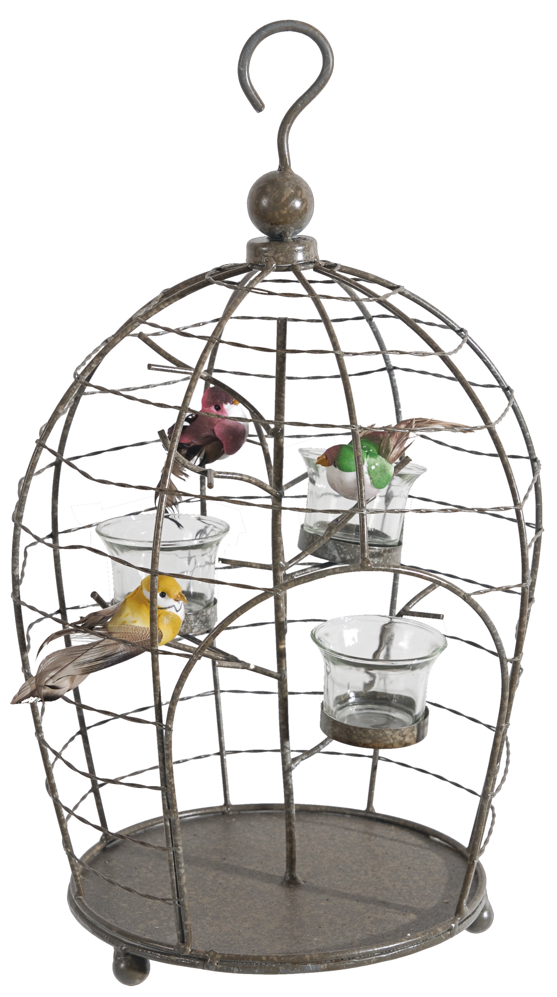 A&B Home Metal Bird Cage With Birds Tealight Candle Holder 18