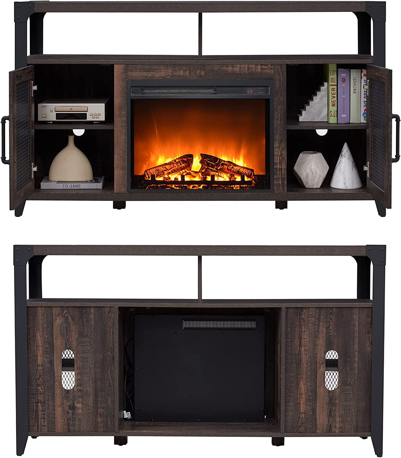 Buy OKD Fireplace TV Stand Highboy for 65 inch TV, Industrial Entertainment Center w/ 23