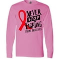 thumbnail image 3 of Inktastic Never Stop Fighting Stroke Awareness Red Ribbon Long Sleeve T-Shirt, 3 of 5