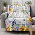 thumbnail image 2 of Spring Flowers Blanket Soft Cozy Warm Throw Blanket for Couch, Plush Fuzzy Flannel Fleece Blankets for Sofa, Watercolor Sunflowers Daisy Butterflies Wood Bed Blankets Gifts for Men, 50"x60", 2 of 9