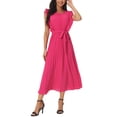 thumbnail image 2 of INSPIRE CHIC Women's Casual Midi Dress Ruffle Sleeveless Crewneck Pleated Flowy Belted Dresses M Hot Pink, 2 of 6