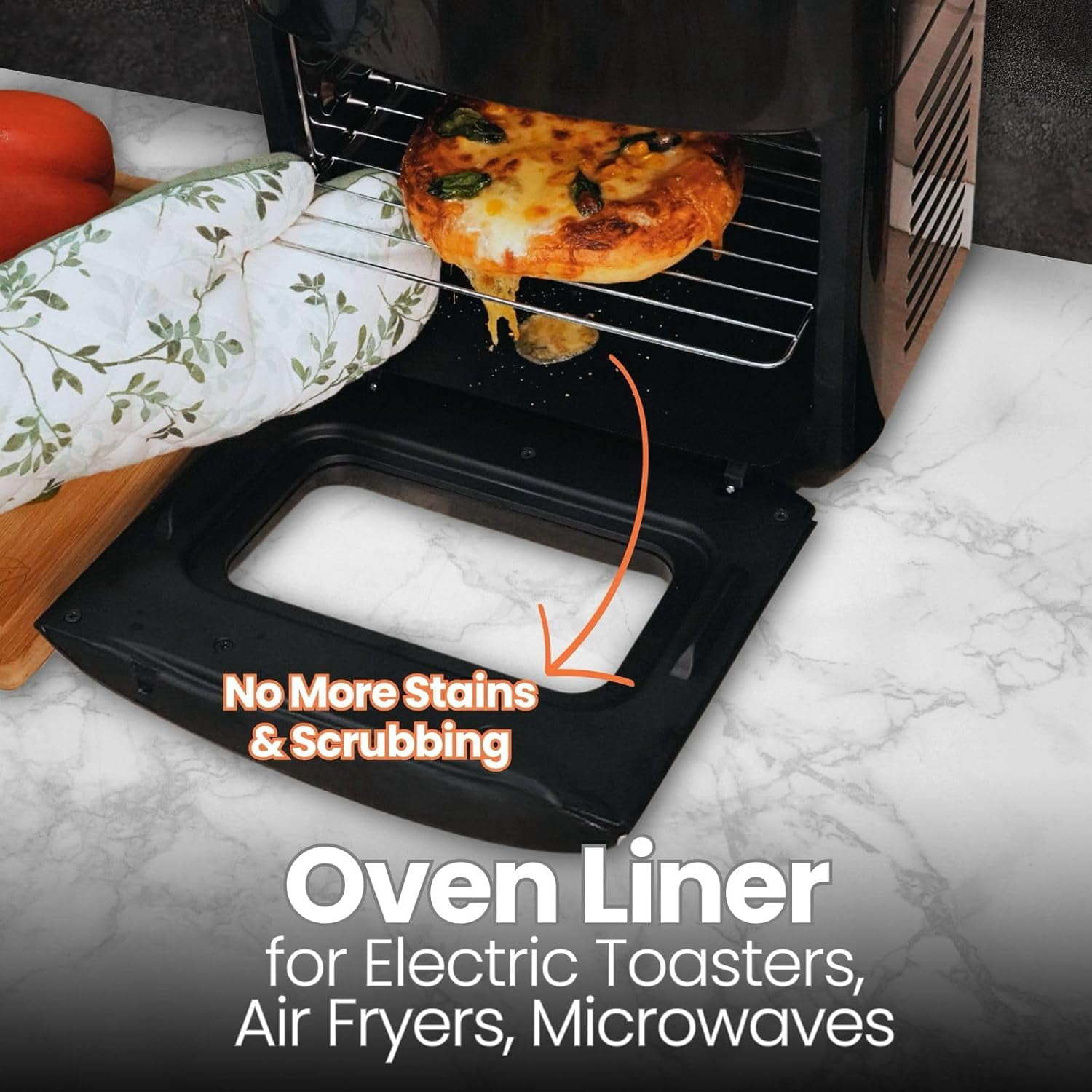JJEAN-Toaster Oven Liner \u2013 Compatible with Breville, Cuisinart, Black & Decker, Dash, and More \u2013 Nonstick Heat Resistant Reusable Air Fryer Liners, PFOA & BPA Free, 9x11", 4 Pack, Black