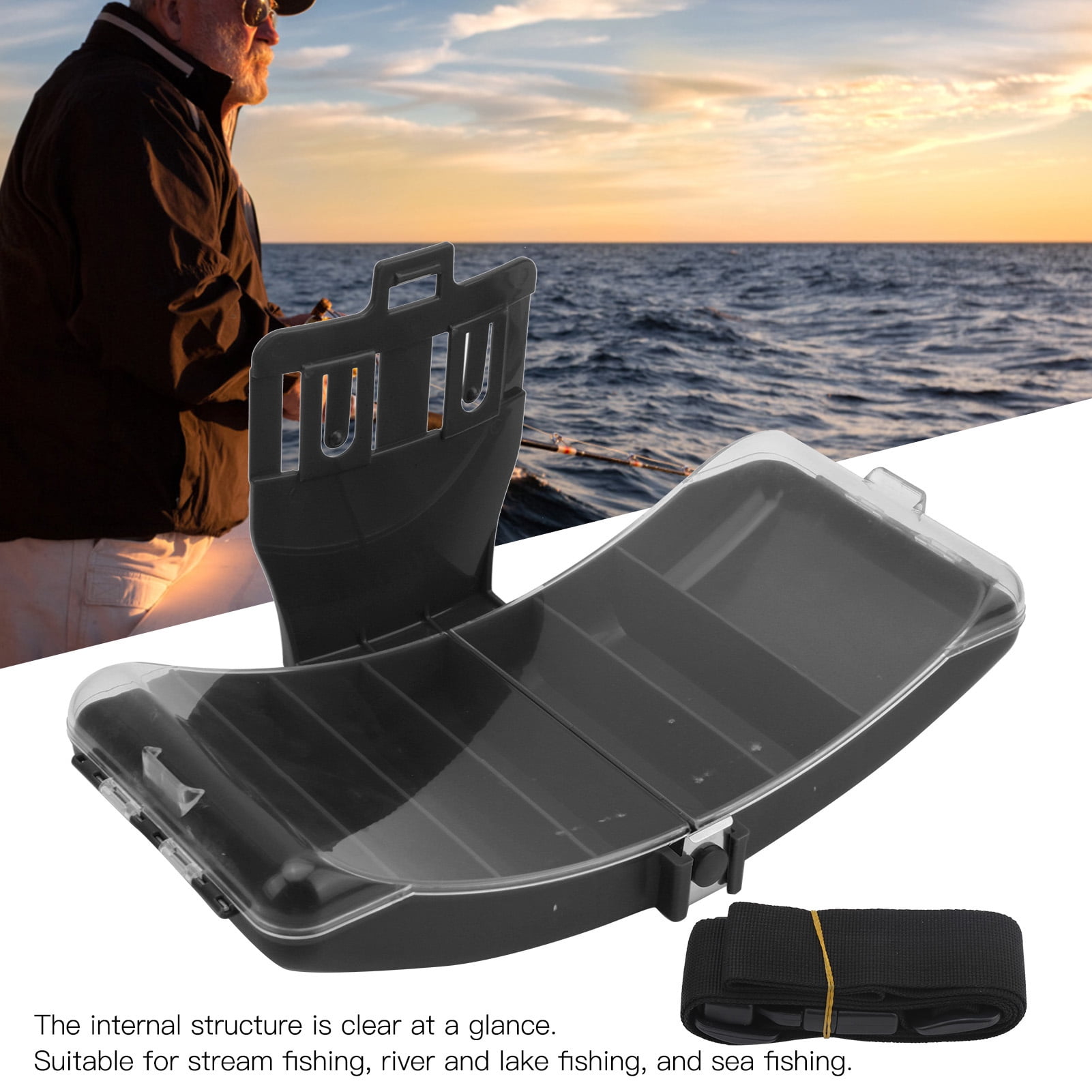 Portable Waist Fishing Box Plastic Tackle Bait Lure Hook Storage Organizer CaseBlack