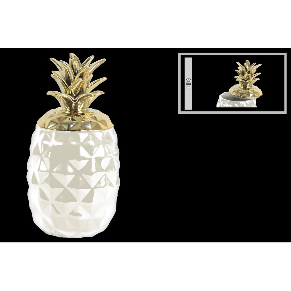 Ceramic Pineapple Canister with Gold Lid White