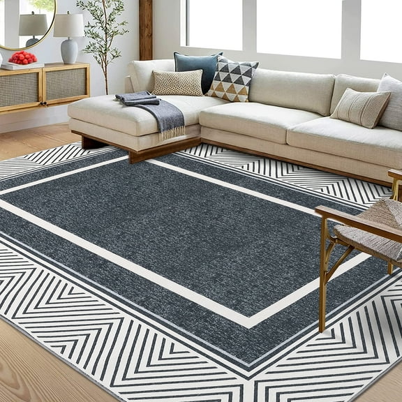 FairOnly 5'x7'Modern Machine Washable Stain Resistant Area Rug for Living Room Non Slip Soft Low Pile Floor Cover for Bedroom Kitchen,Dark Grey
