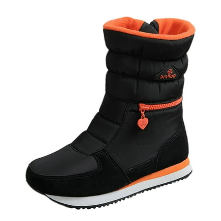 

Women s Snow Boots Flat Bottomed Medium Tube Water Proof Thickened Zippered Cotton Shoes Warm Anti-Slip Boots