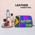 thumbnail image 6 of Lsque Geometry Dash Pattern Genuine Leather Makeup Bag Cosmetic Pouch Travel Organizer Toiletry Clutch Large Capacity Travel Cosmetic Bag, 6 of 6