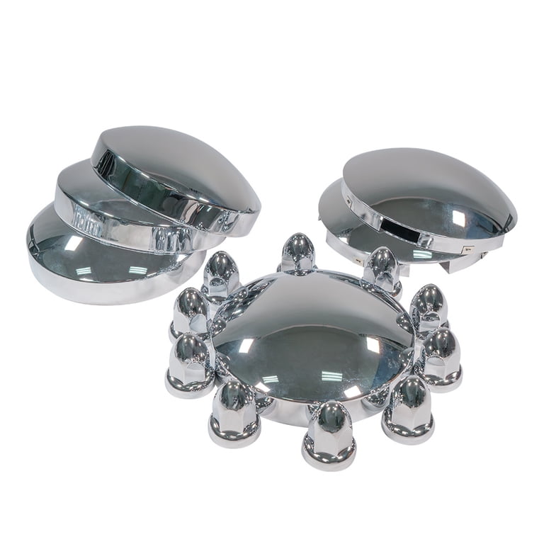 2-Pack Semi Truck Wheel Hub Covers - Chrome Plastic Replacement For 22.5" & 24.5" Wheels With 33mm Nuts