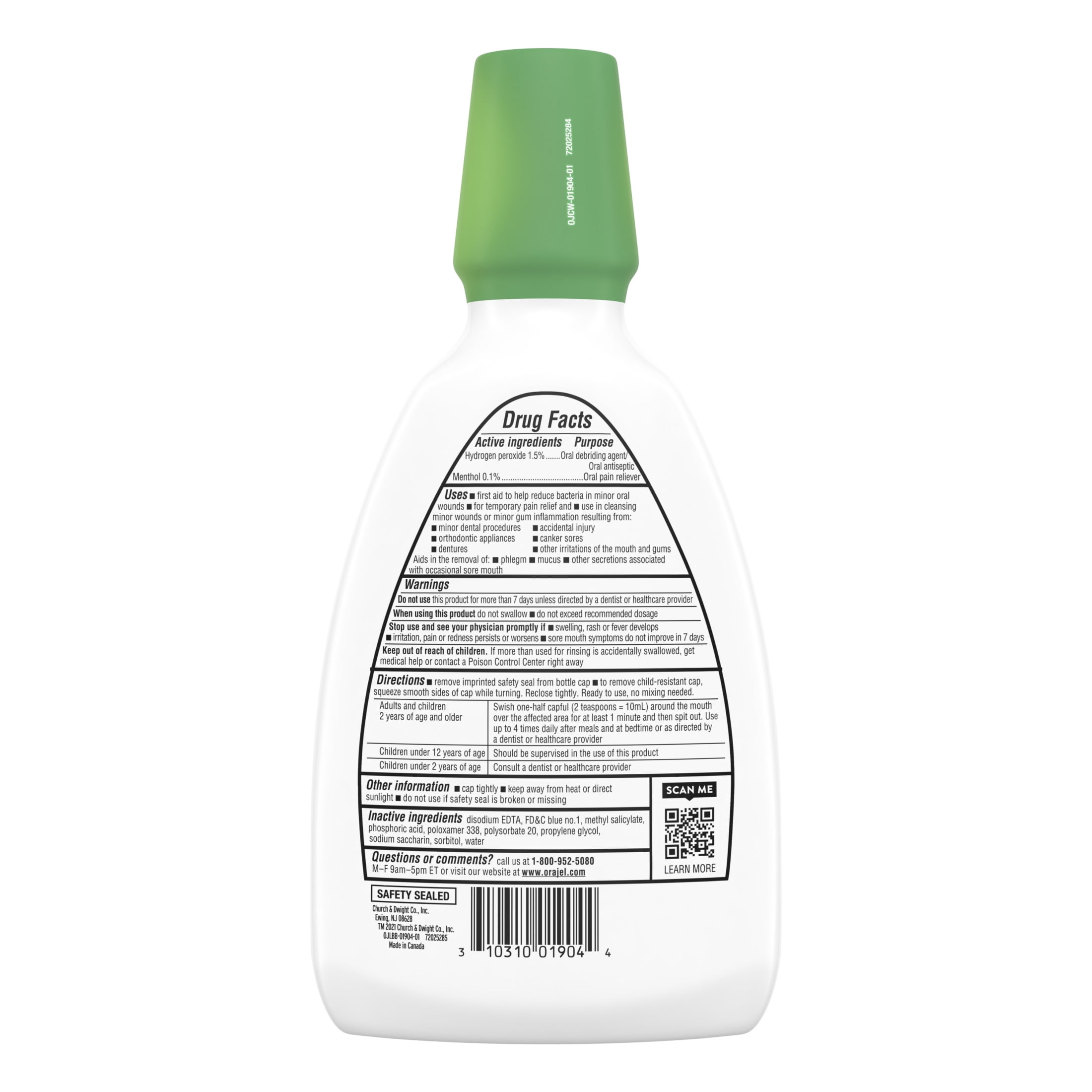 Orajel 2X Medicated Gum Pain Rinse, Oral Pain Relief, Alcohol Free, Soothing Mint, 16 fl oz