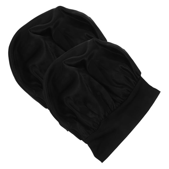 Phenofice 2Pcs Black Polyester Stretch Satin Sleeping Hats Kids Hair