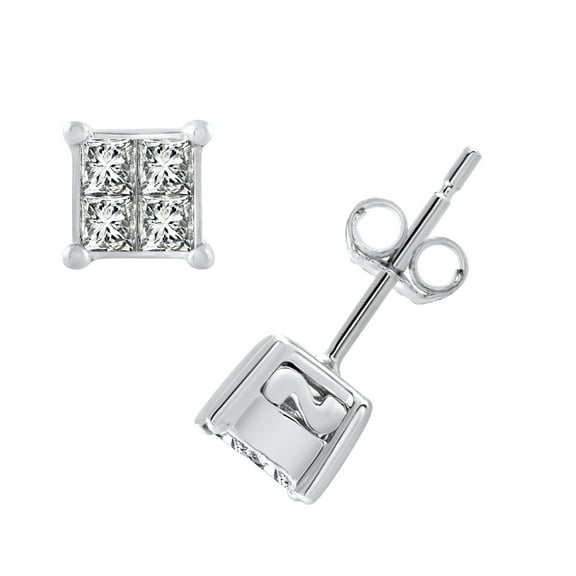 3/8 Carat Princess Cut Diamond Stud Earrings in 10K White Gold