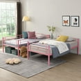 thumbnail image 2 of PARPOOS Metal Twin Over Twin Bunk Bed with 2 Ladders, Twin Bunk Beds fo Teens with Full Length Guardrails, Convertible Bunk Bed Can Be Divided Into 2 Twin Beds, No Box Spring Needed, Pink, 2 of 9