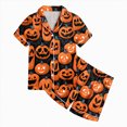 thumbnail image 5 of Cdudpw Toddler Girl Halloween Pajamas Set Ghost Print Short Sleeve Button Down Shirt Pants Fall Pjs Satin Outfits(A006-Orange), 5 of 5
