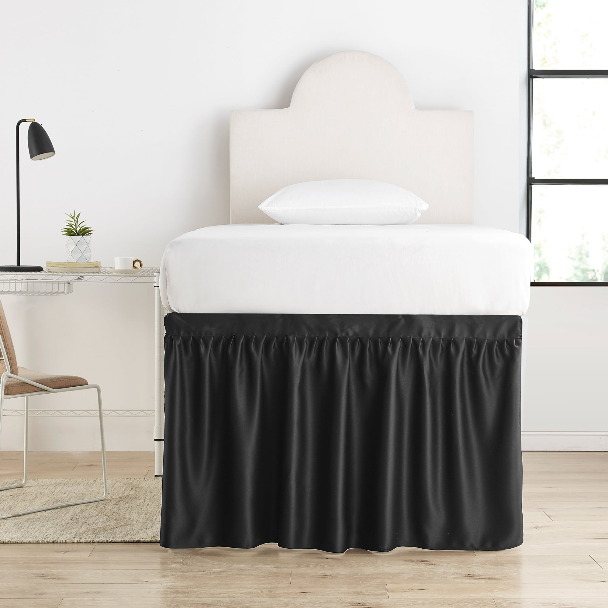 Luxury Plush Dorm Sized Bed Skirt Panel with Ties (1 Panel) - Black ...