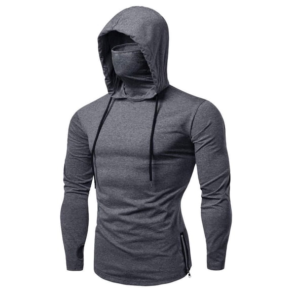 Mens Casual Hooded Collar Drawstring Hoodies Long Sleeve Pullover Sweatshirts with Mask Fall Outdoor Pocket Hoodie