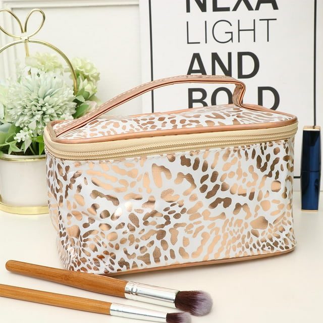 AURARMLET Bolsa Organizadora Para Maquillaje Y Artículos Personales Con De Leopardo Dorado Para Viaje Y Camping