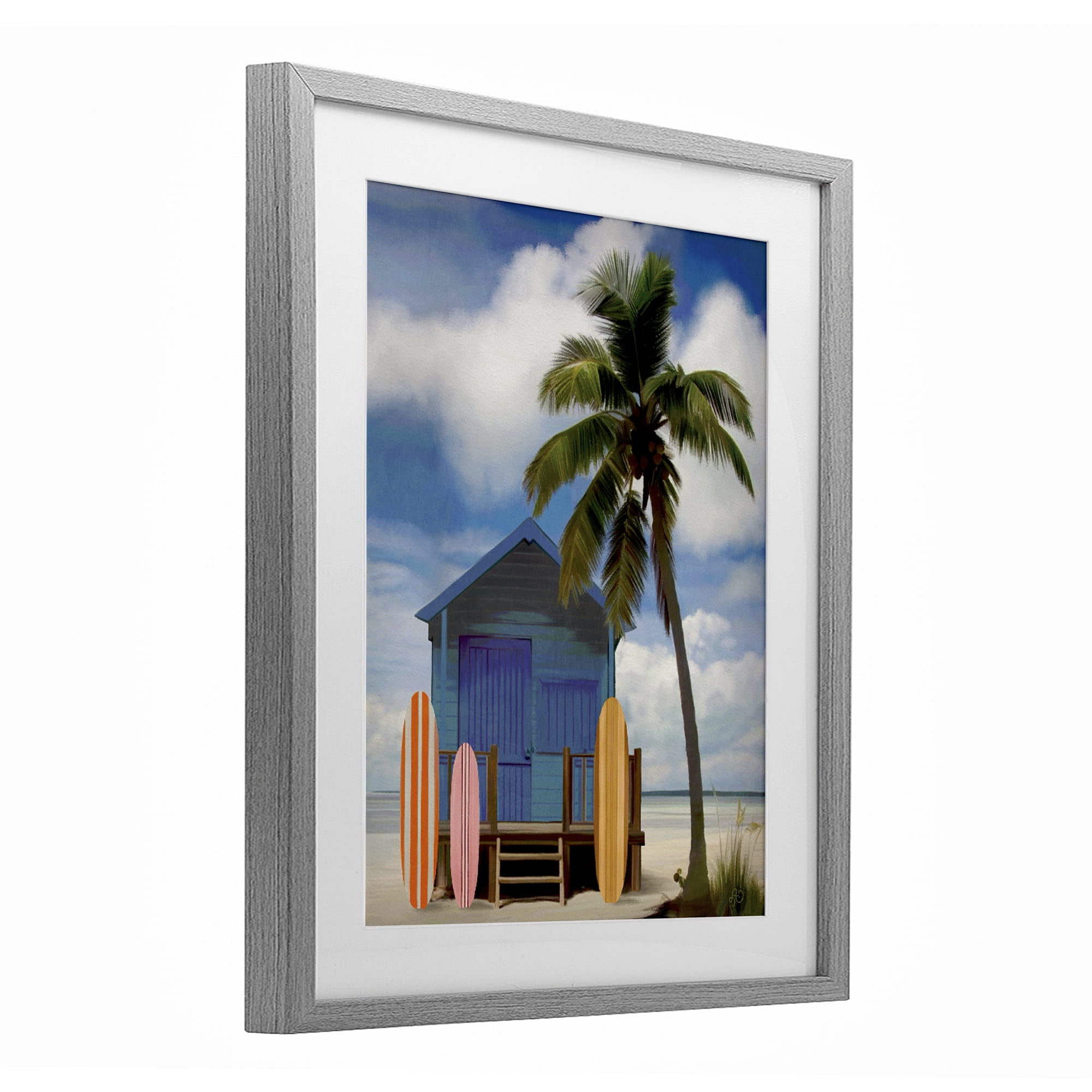 Stupell Industries Palm Overhanging Surf Shop Gray Framed Print Under Glass, design by Lisa R Dumm