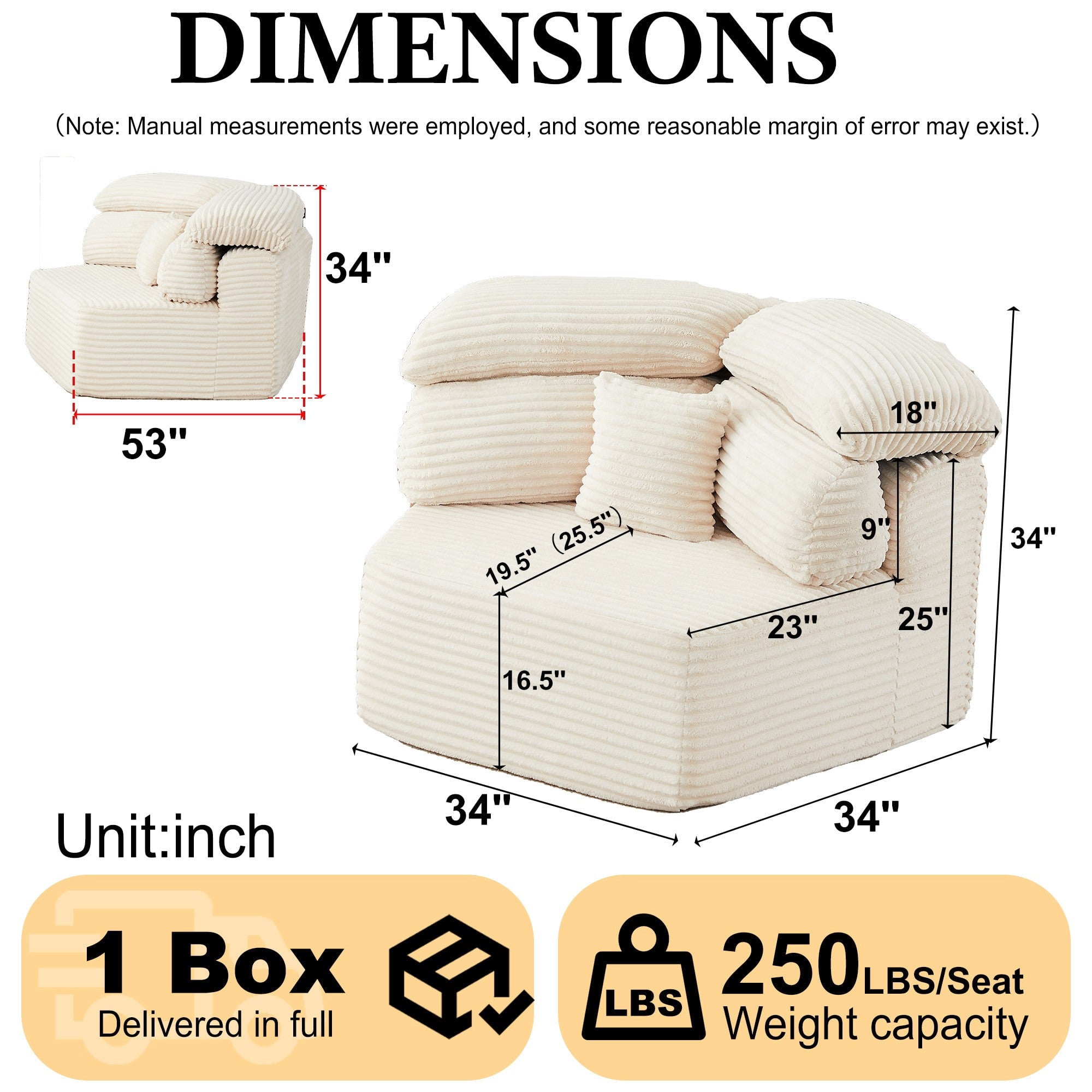Sailvan 53" Modern Cream Modular Lounge Chair, Pentagonal Chenille Single Seater Cloud Sofa with Enveloping Pillows, Cozy Foam Armchair Beige
