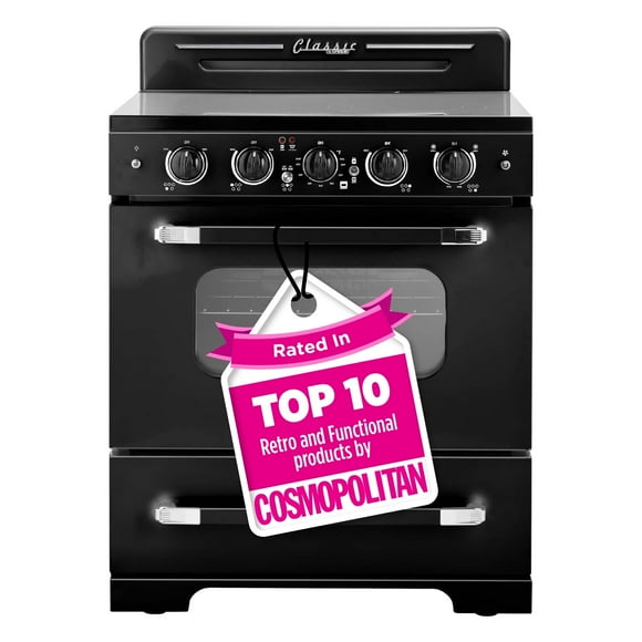 Unique Appliances UGP-30CR EC B Classic Retro Radiant Freestanding Electric Convection Oven Light, Range with 5-Element Glass Cooktop, 30", Midnight Black
