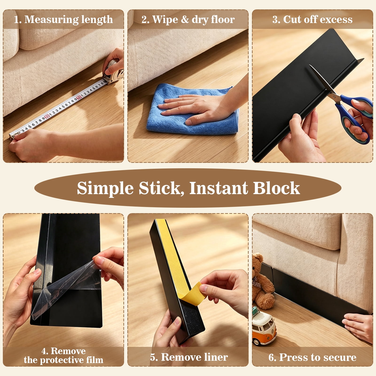 12-Piece Under Couch Blockers - 15.4"L x 4.7"H Strong Adhesive Reusable Guard, Under Sofa Pet Blocker to Keep Pets Out & Prevent Items Rolling