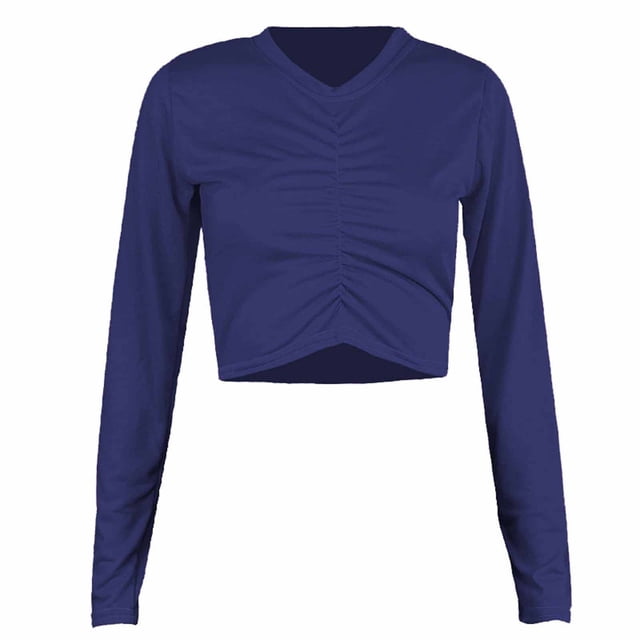 Timegard Hauts Courts pour Femmes Manches Longues Col Rond Froncé Slim Confortable Tee Décontracté pour Sortir Blouse