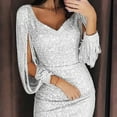 thumbnail image 5 of FEIFLY Women Long Shining Mini Sequined Sleeved Stitching Solid Color Sexy Dress Club Women's Dress Classic Female Dresses, 5 of 8