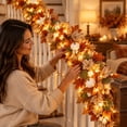 thumbnail image 6 of Skimsklo 2-Pack 5.5Ft Artificial Fall Maple Leaf Garland Set with White Pumpkins Berries and Separate LED String Lights Unassembled Thanksgiving Decor, 6 of 11