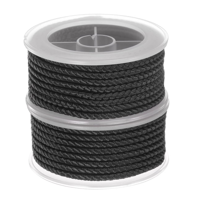Unique Bargains 2 Packs Nylon Thread Twine Beading Cord 3mm Extra-Strong Braided Nylon Crafting String 4M/13 Feet, Black