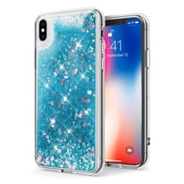 FIEWESEY Case for iPhone X,3 in1 Layers Hybrid Liquid Stars Shaped Glitter Flowing Quicksand case Clear Soft Shockproof TPU Slim Protective Cover for iPhone X/XS(Blue)