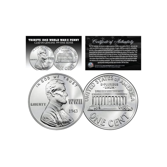 1943 Tribute Steelie WWII Penny Coin Clad in Genuine .999 Fine Silver - 3 Pack