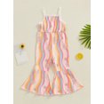 thumbnail image 3 of Yunliwuli Little Girls Summer Casual Jumpsuit Sleeveless Flower Print Colorful Striped Flare Playsuit, 3 of 9