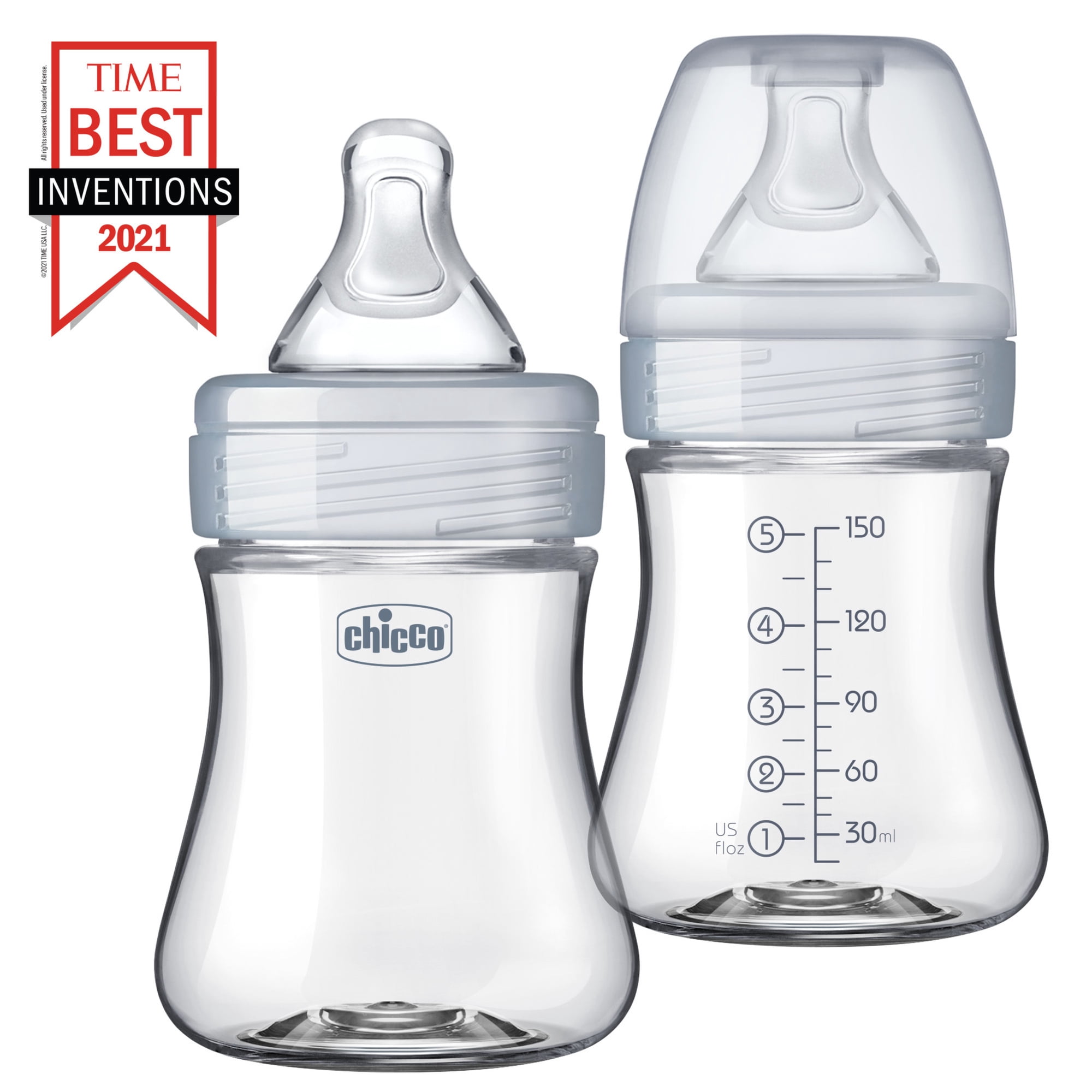 Chicco Duo Hybrid Baby Bottle, Invinci-Glass Inside/Plastic Outside, 5oz, 2-Pack - Neutral