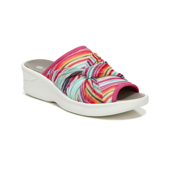 BZEES Womens Pink Striped Anti-Microbial Knot Odor Control Comfort Smile Round Toe Wedge Slip On Slide Sandals 8.5 M