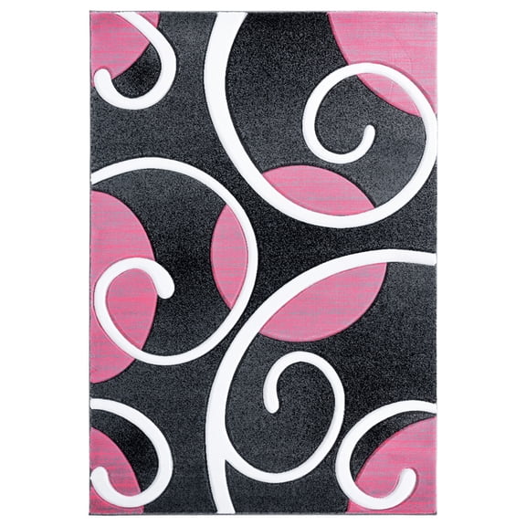 Designer Home Swan Area Rug 2050 10386 Riley Pink Curls Loops 7' 10 x 7' 10" Round