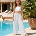 thumbnail image 2 of Girls Summer Wide Leg Pants Elastic Drawstring Waist Loose Trousers Lightweight Casual Lounge Bottoms 5-15Y, 2 of 6