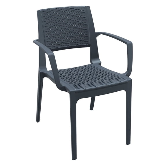Luxury Commercial Living 32" Gray Outdoor Patio Wickerlook Dining Arm Chair