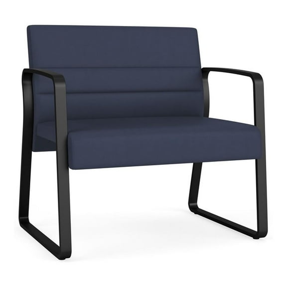 Waterfall Reception Waiting Sled Base Bariatic Chair / Black Steel / Blue
