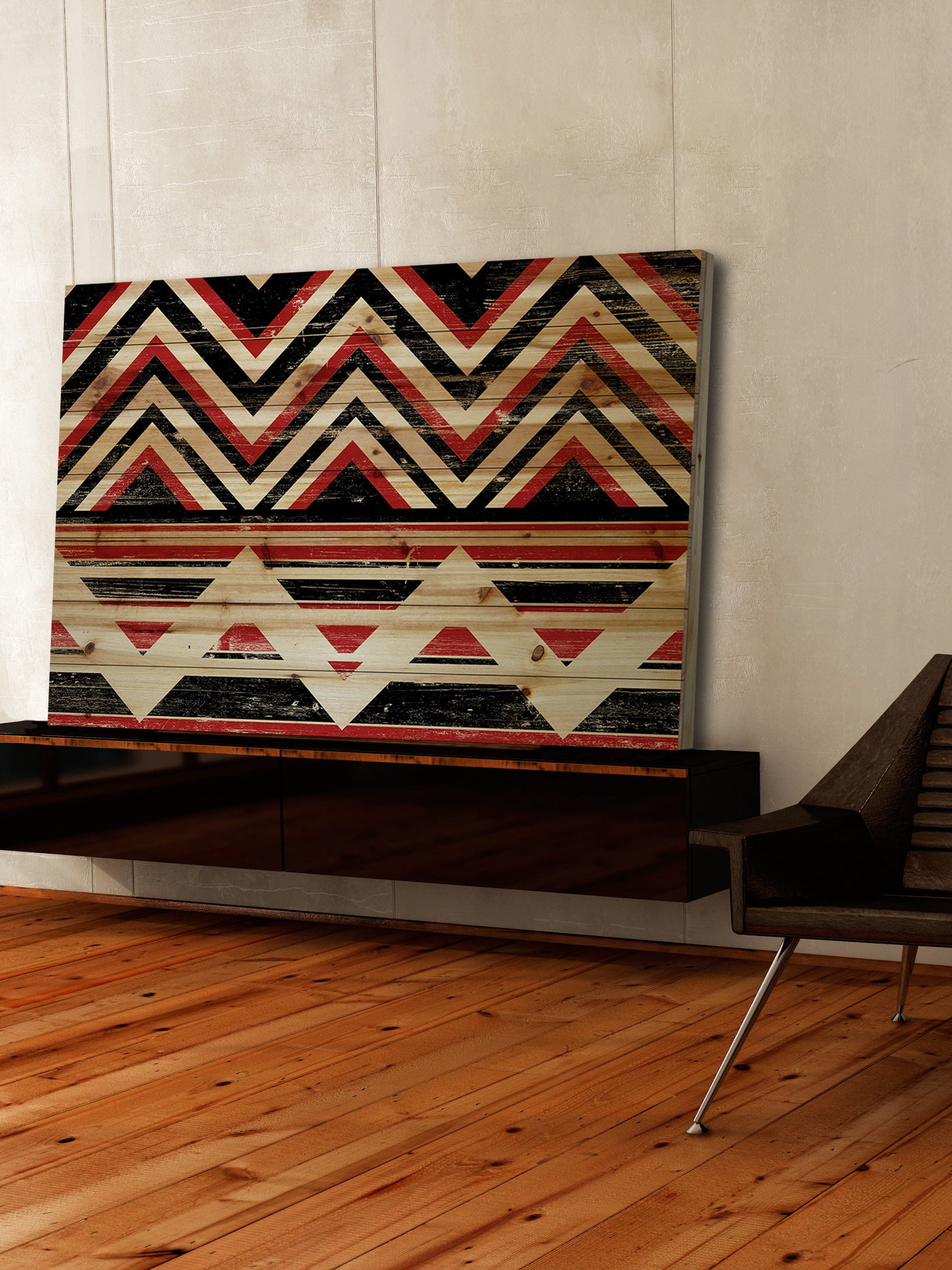 "Red and Black" Painting Print on Natural Pine Wood