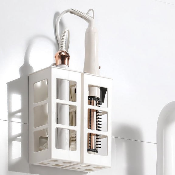Yardwe 2-Pack White Bathroom Hair Tool Organizer with Space-Saving Hair Dryer and Curling Iron Holder