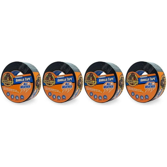 Gorilla All Weather Outdoor Waterproof Duct Tape, UV and Temperature Resistant, 1.88" x 25 yd, Black Pack of 1 4-Pack