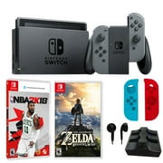 Nintendo Switch in Gray with Legend of Zelda, NBA 2K18 and Accessories Bundle