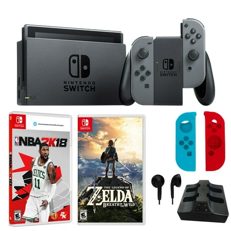 Nintendo Switch in Gray with Legend of Zelda, NBA 2K18 and Accessories Bundle