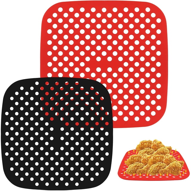 Alfombrillas para freidora de aire, 2 alfombrillas de silicona para freidora de aire de 7,5 y 8,5 pulgadas, alfombrillas reutilizables perforadas para freidora de aire (cuadradas)